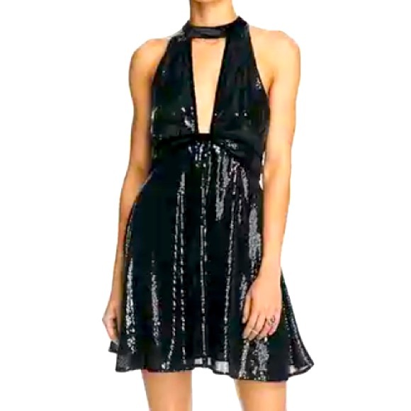 Free People Black Sequin Halter NWT 4 - Picture 1 of 7
